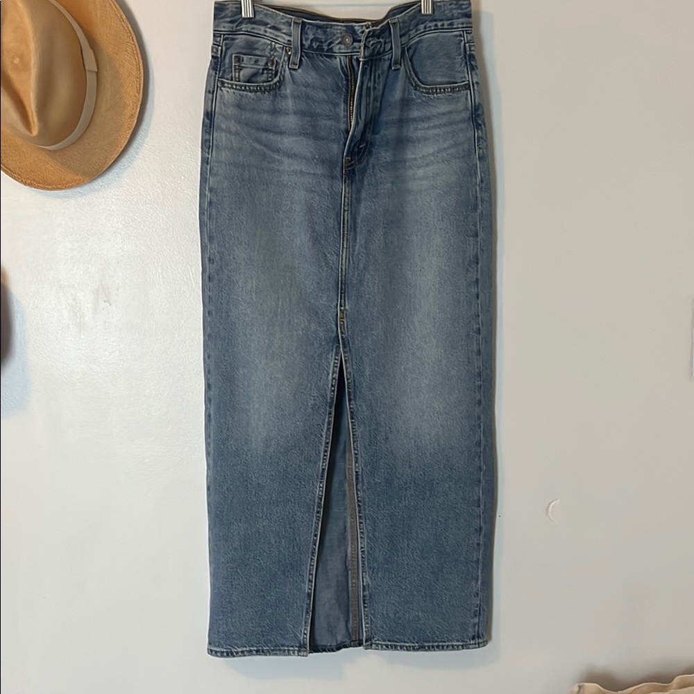 Denim Maxi Skirt with Front Slit